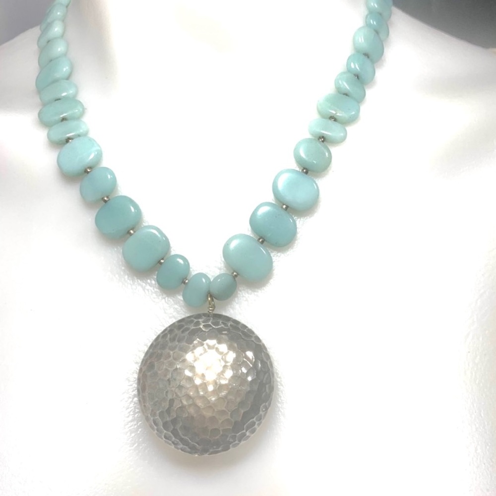 Vintage 925 Handmade Amazonite Sterling Necklace - Picture 2 of 7